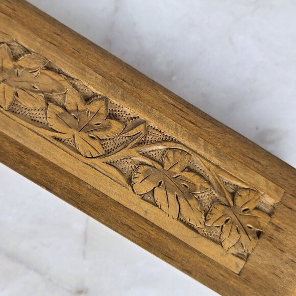 Hand Carved Wooden Incense Box with Sliding Lid Trinkets Storage Decoration - Picture 4 of 9